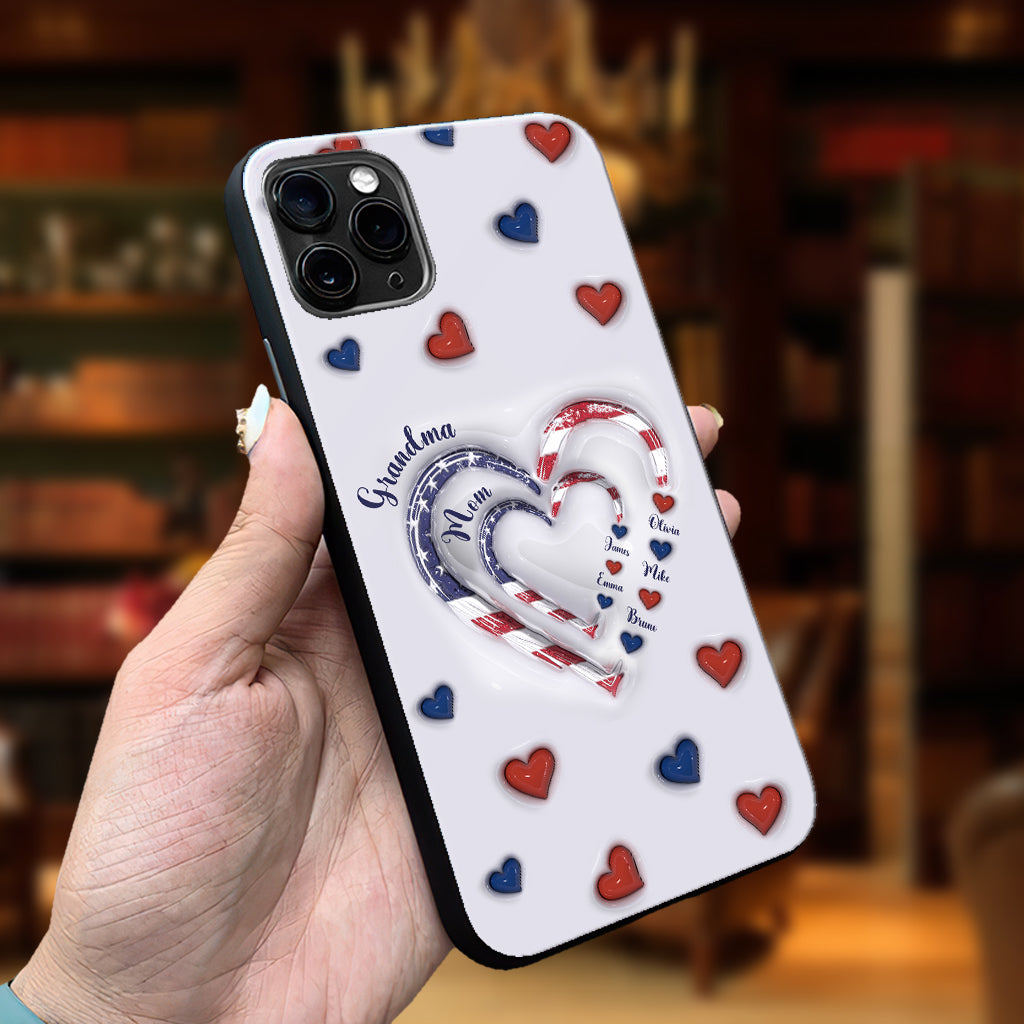 Coque de téléphone personnalisée « Cœurs de grand-mère » pour le 4 juillet