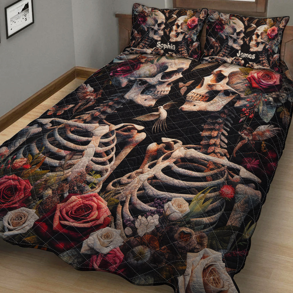 Skull Lovers Vintage Roses - Personalized Skull Quilt Set