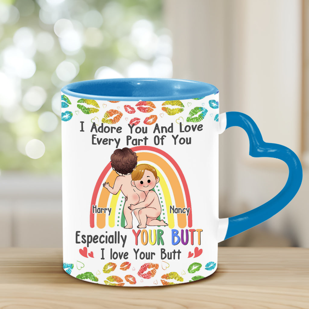 Je t'adore et j'aime chaque partie de toi - Mug personnalisé avec anse en forme de cœur pour le soutien LGBT