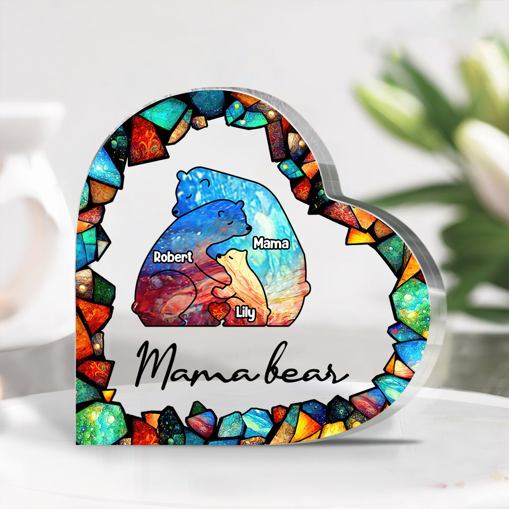 Vitrail coloré « Maman Ours » - Plaque acrylique personnalisée « Mère » en forme de pièce