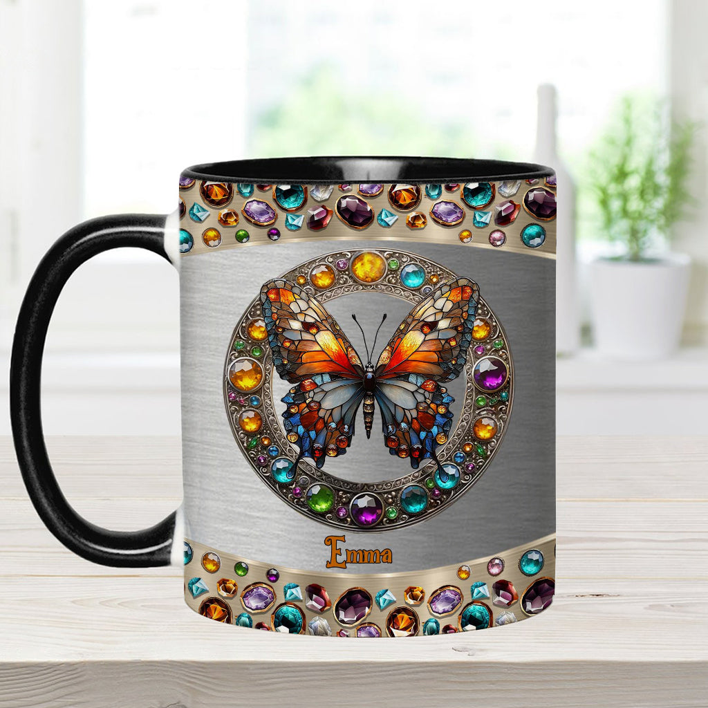 Mug personnalisé « Beauté du vitrail » avec motif papillon