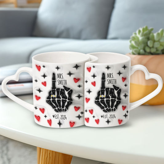 Anniversaire humoristique - Mug assorti personnalisé pour mari et femme avec anse en forme de cœur
