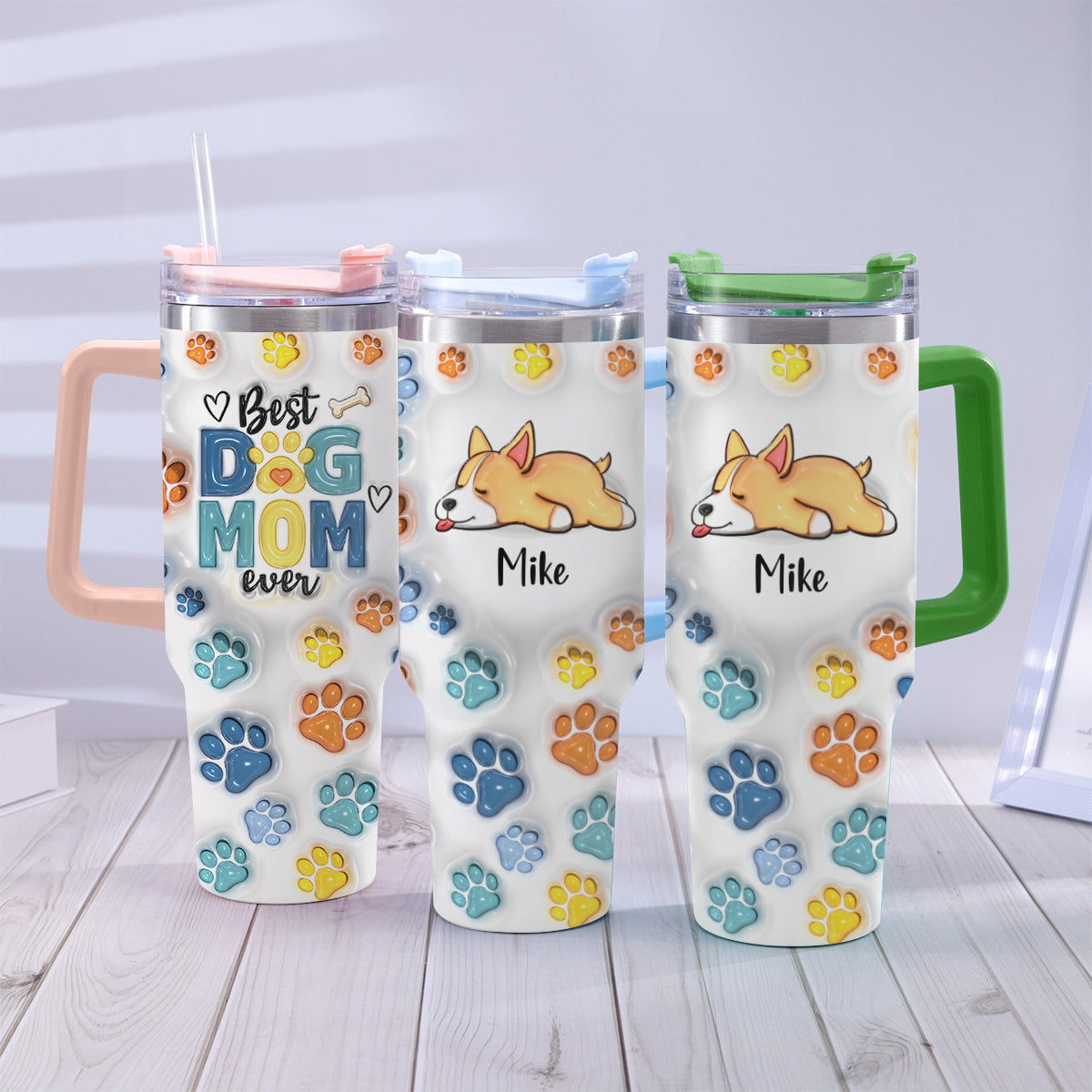Meilleur papa/maman de chien au monde - Gobelet isotherme personnalisé pour chien avec poignée