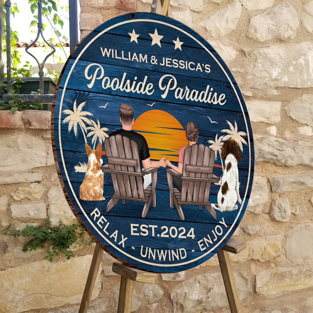 Pooside Paradise - Personalized Round Wood Sign