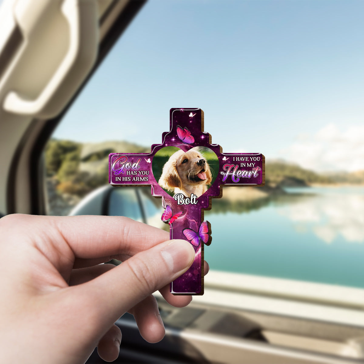 Photo personnalisée « À jamais dans nos cœurs » - Clip de pare-soleil de voiture en forme de mémorial