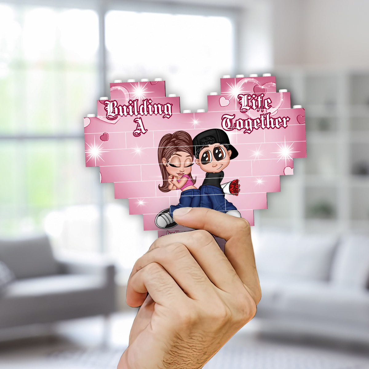 Construire une vie à deux - Blocs de construction en forme de cœur personnalisés pour couples, imprimés des deux côtés