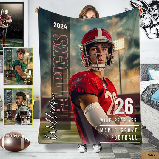 Couverture de football personnalisée avec photo, nom, école...