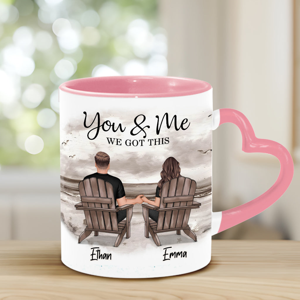 Toi et moi, on gère ! - Mug personnalisé pour couple avec anse en forme de cœur