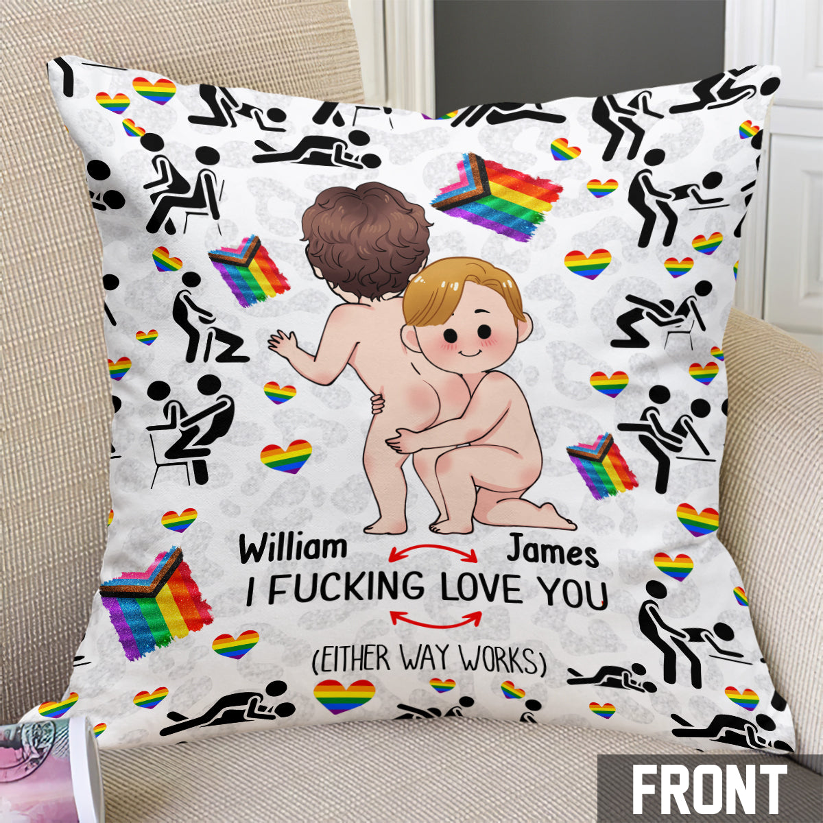 Je t'aime - Coussin décoratif personnalisé de soutien LGBT