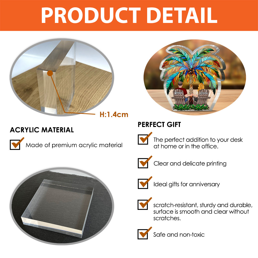 Sous le palmier - Couple heureux - Plaque acrylique personnalisée en forme de couple