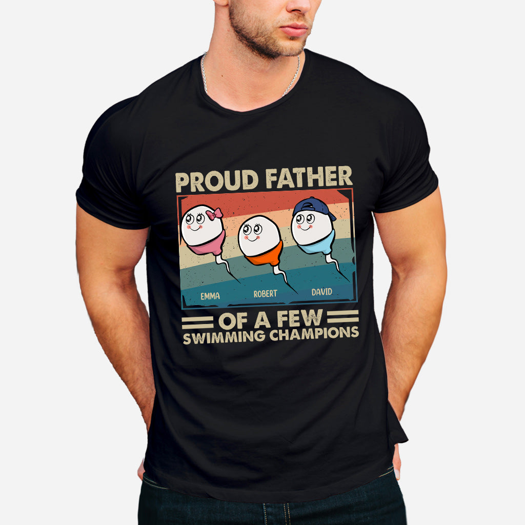 Fier papa, mère de plusieurs champions de natation - T-shirt et sweat à capuche personnalisés pour papa