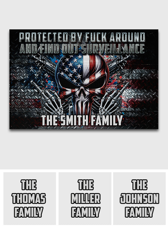 Protégé par Fck Around and Find out Surveillance - Paillasson crâne personnalisé