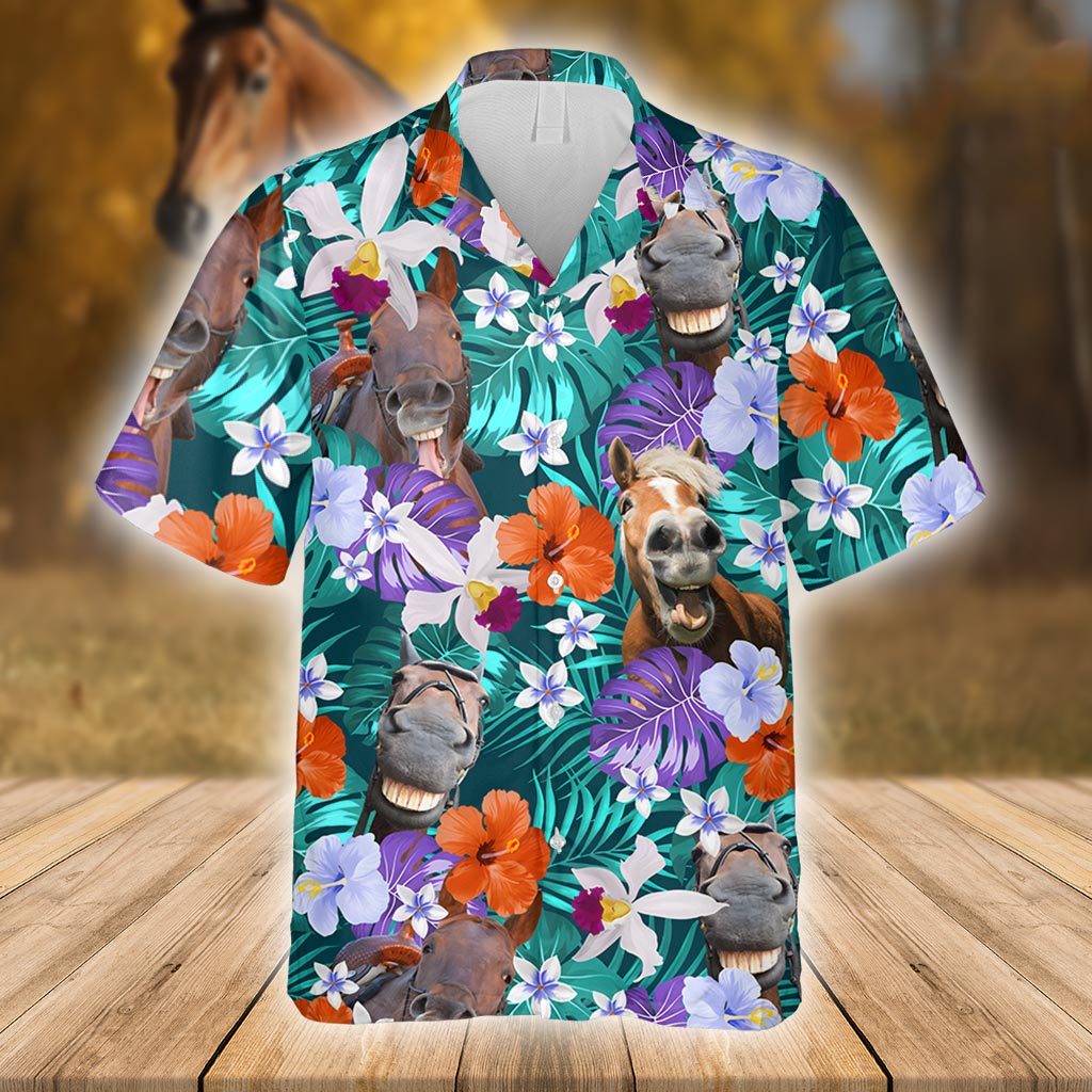 Chemise hawaïenne personnalisée Laughing Horses Beach Summer - Chemise hawaïenne à motif cheval