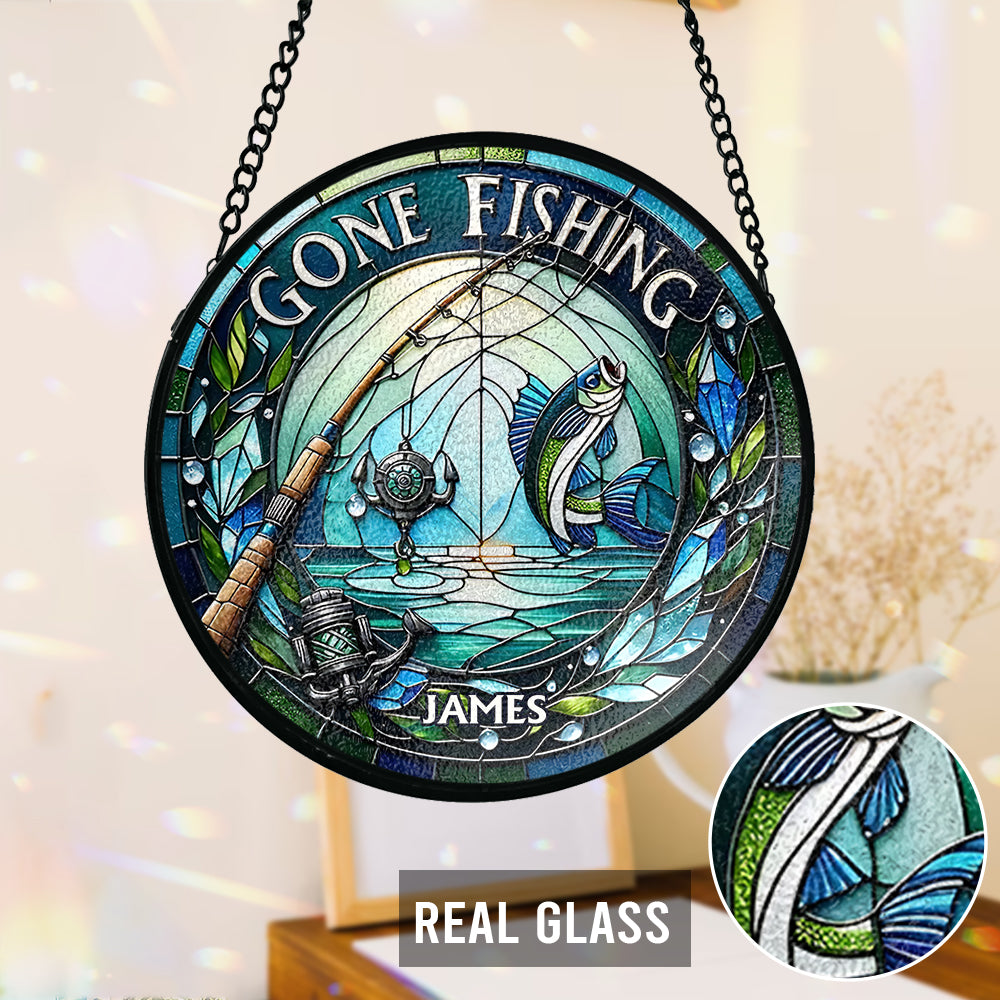 À la pêche - Attrape-soleil personnalisé en vitrail sur le thème de la pêche