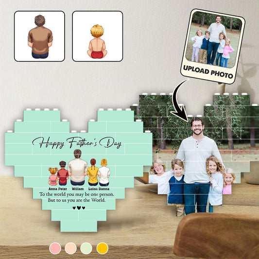 Bonne fête des pères ! Meilleur papa du monde ! Vue de dos - Homme Enfants - Blocs de construction personnalisés en forme de cœur pour papa, imprimés des deux côtés