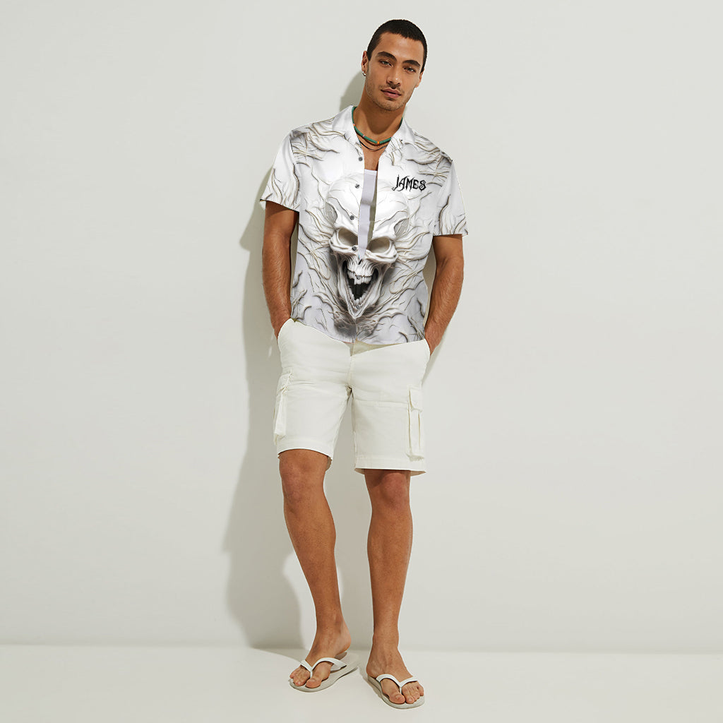 Chemise hawaïenne personnalisée à motif crâne noir