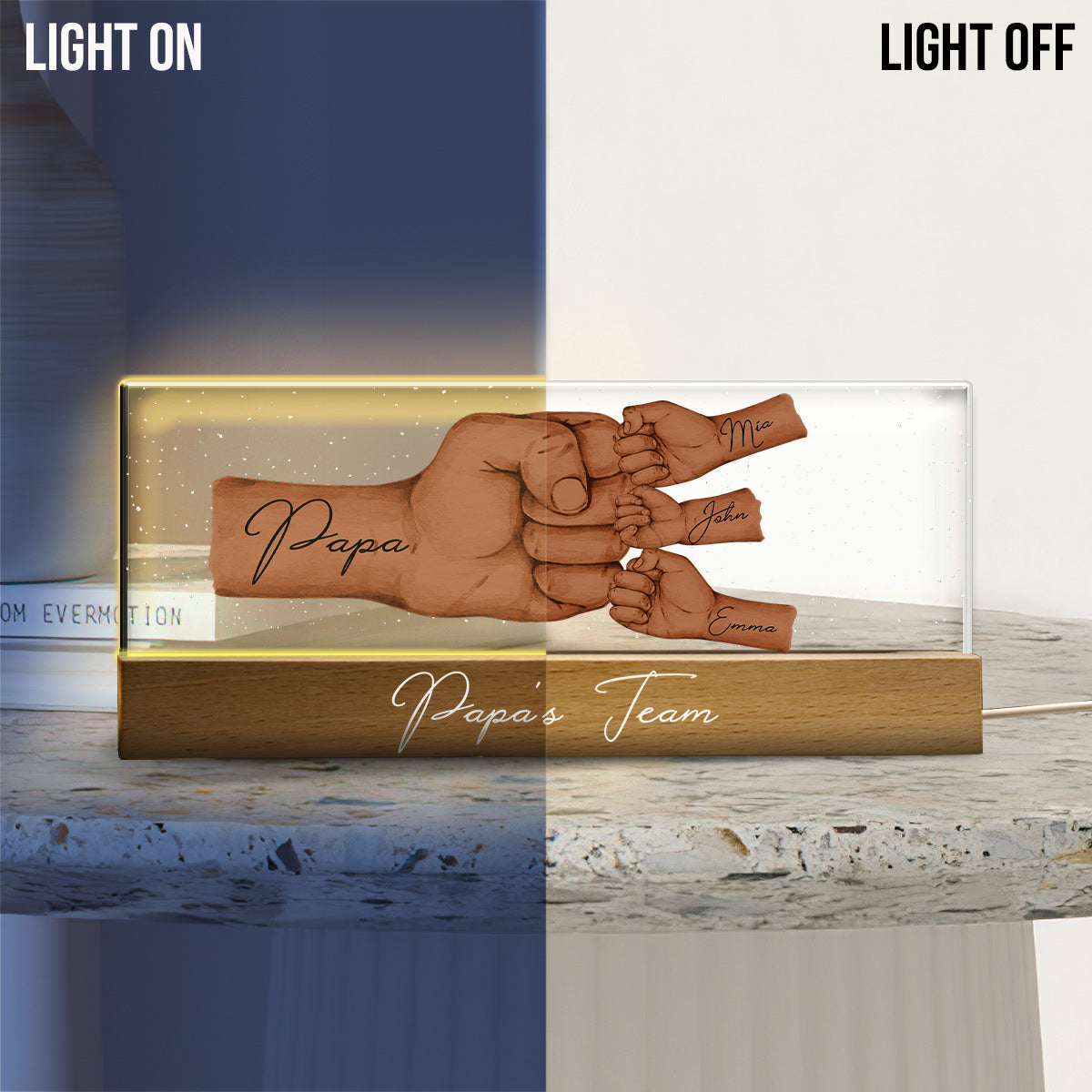 Veilleuse LED personnalisée « Fist-up de l'équipe de papa » - Veilleuse LED personnalisée pour papa