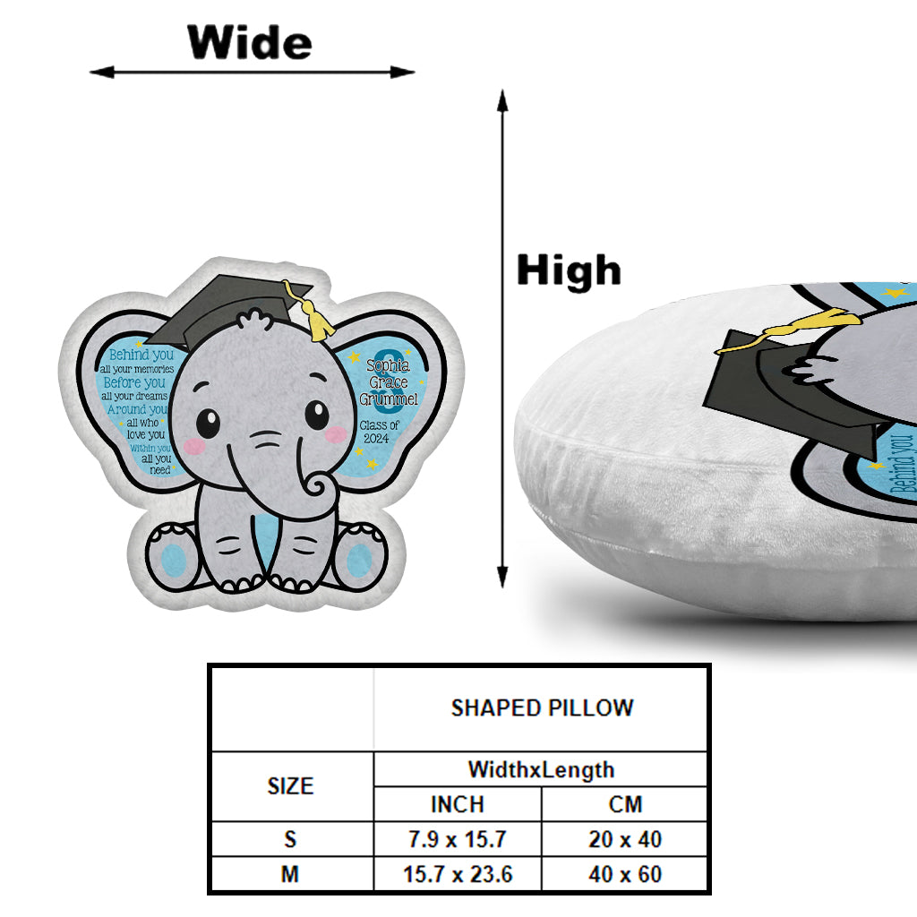 Coussin personnalisé en forme d'éléphant pour célébrer votre remise de diplômes - Souvenirs de votre réussite