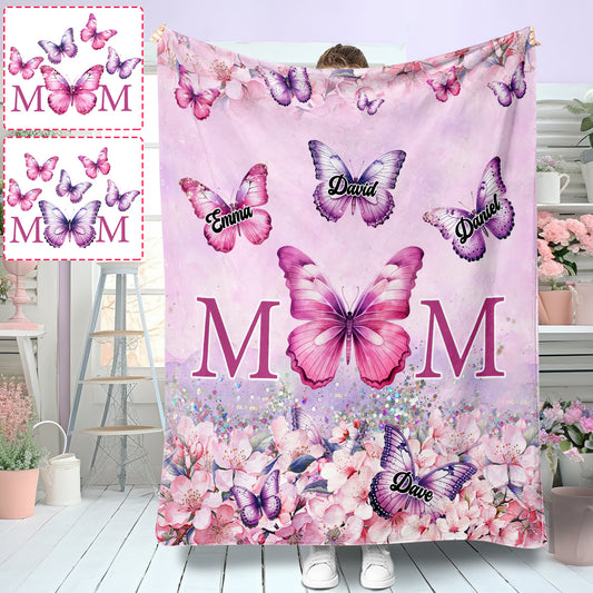 Couverture personnalisée pour maman, motif papillon rose à fleurs -