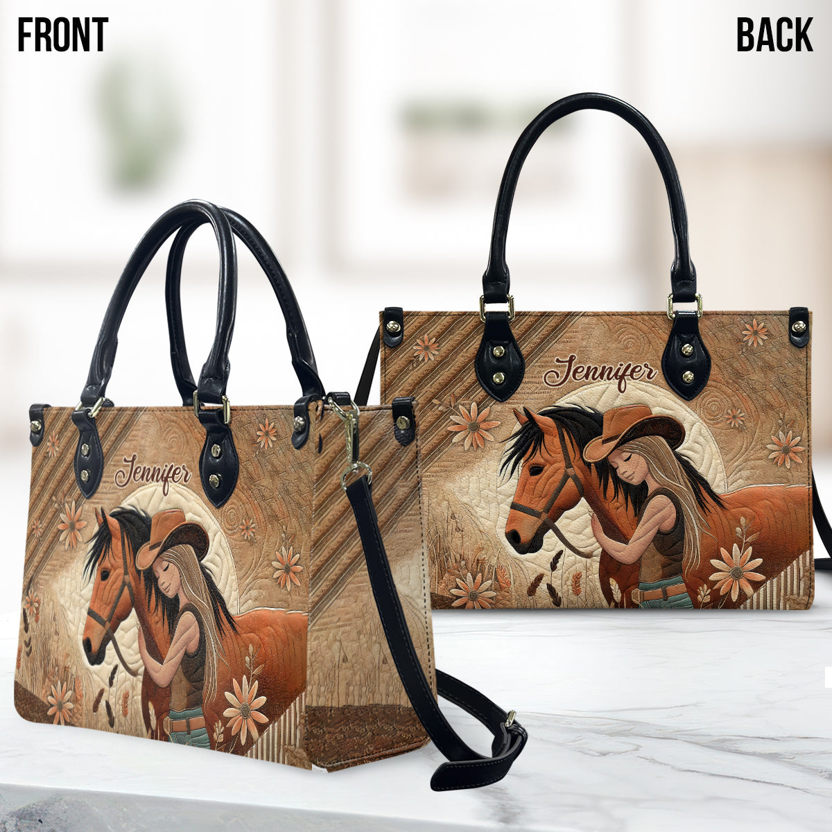 Amoureux des chevaux - Sac à main en cuir personnalisé à motif cheval