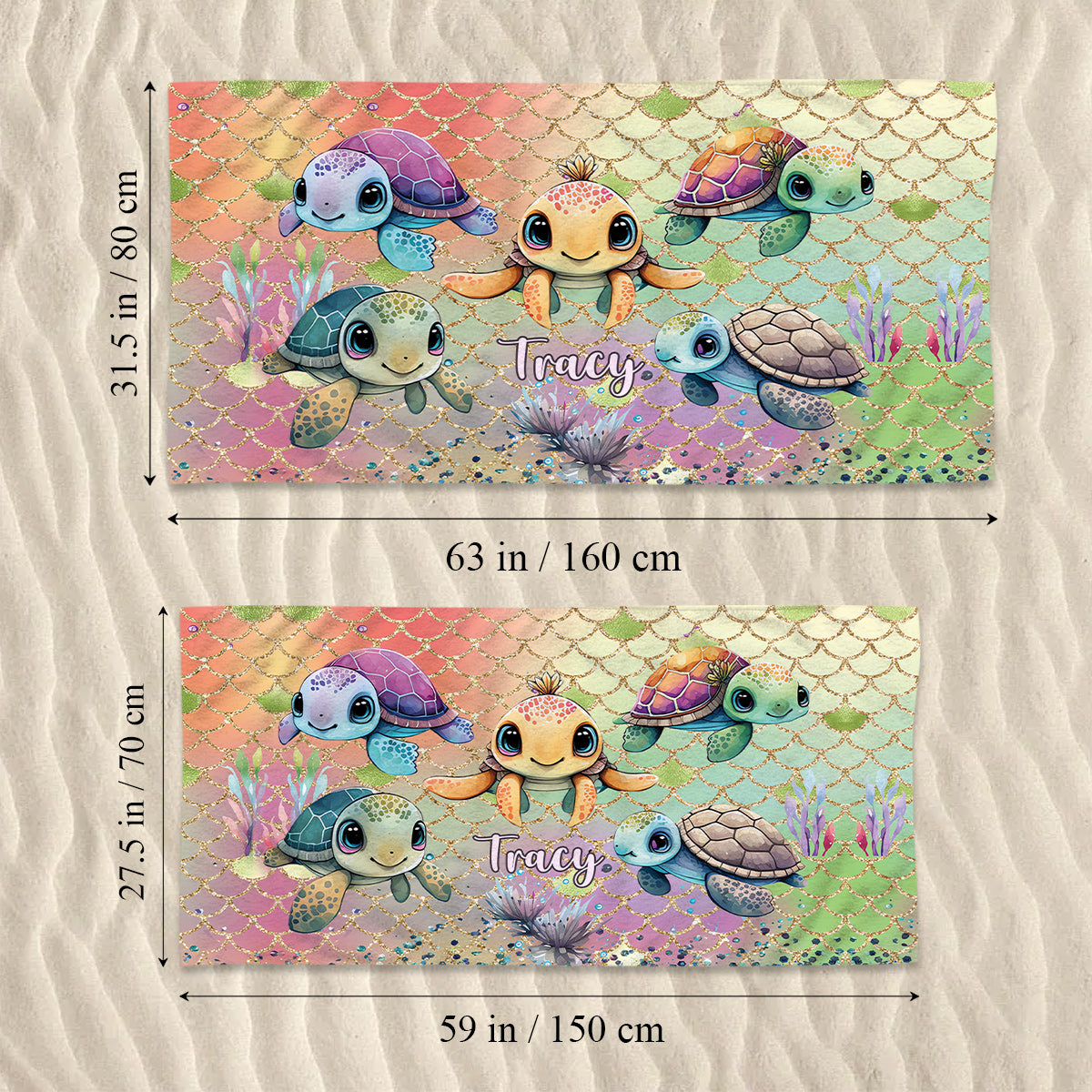 Cute Turtles - Personalized Turtle Beach Towel