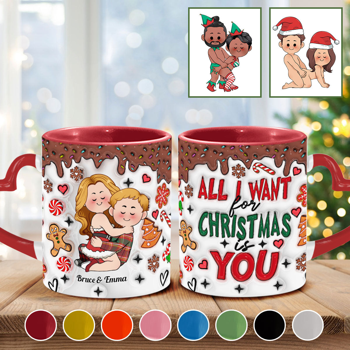 Tout ce que je veux pour Noël, c'est toi - Mug personnalisé pour couple avec anse en forme de cœur