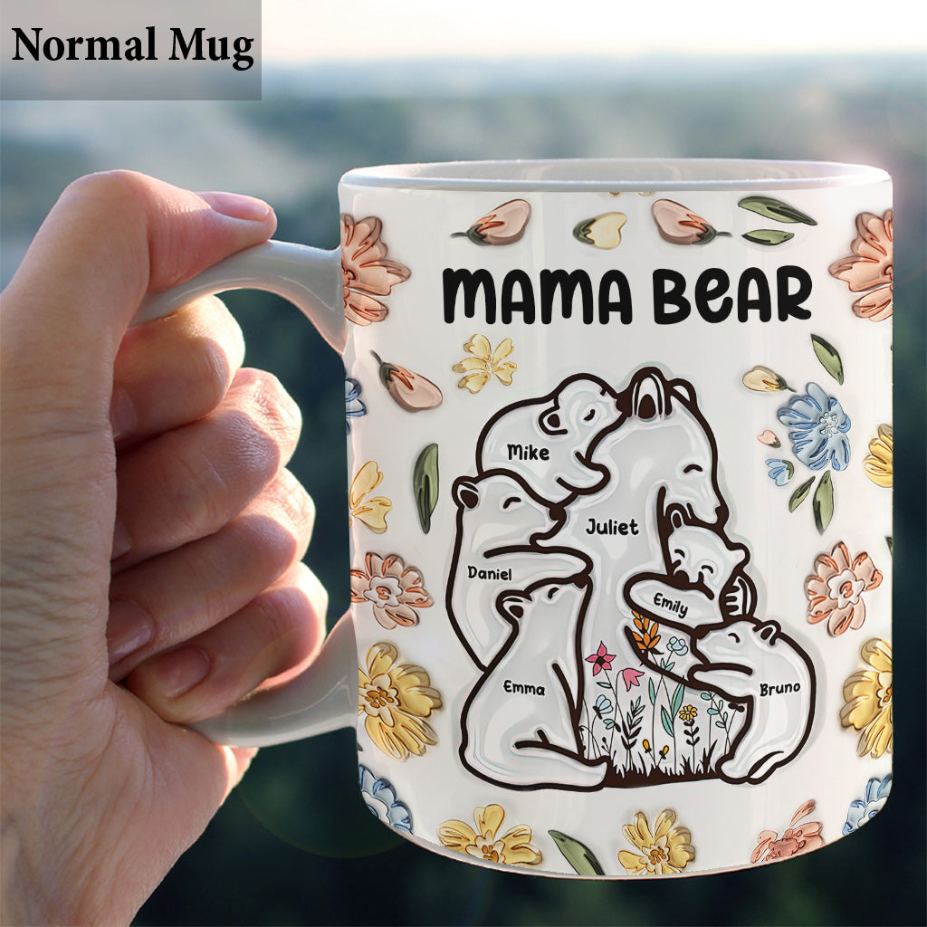 Mug personnalisé « Maman ourse câlinant ses petits » style floral
