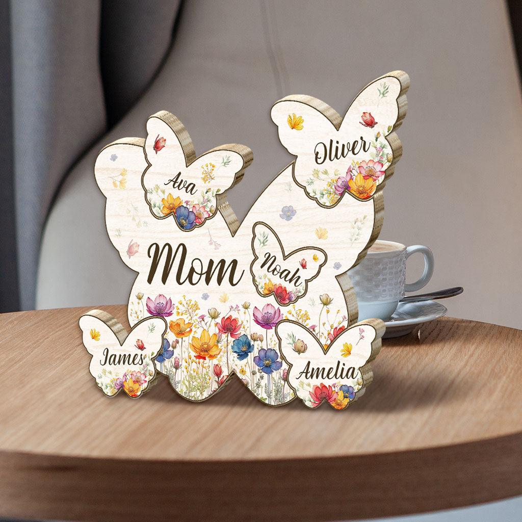 Puzzle en bois personnalisé « Maman Papillon Fleurs Sauvages » - Puzzle en bois en forme de maman