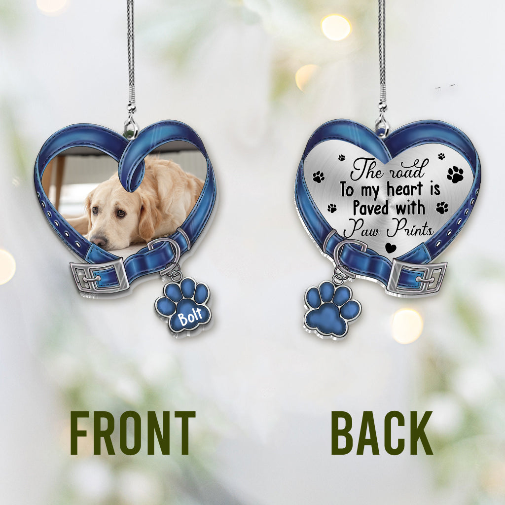 The Road To My Heart is Paved With Paw Prints - Personalized Dog Car Ornament