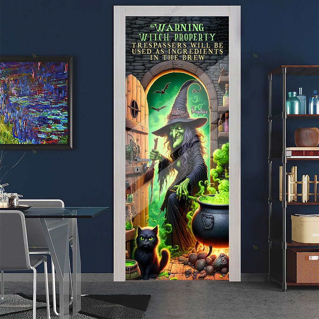 Attention, propriété de sorcière ! - Autocollant de porte personnalisé « Sorcière »