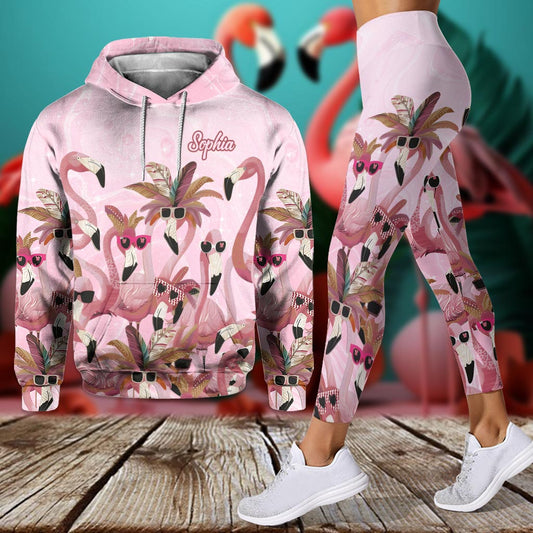 Flamant rose - Sweat à capuche et leggings personnalisés Flamant rose