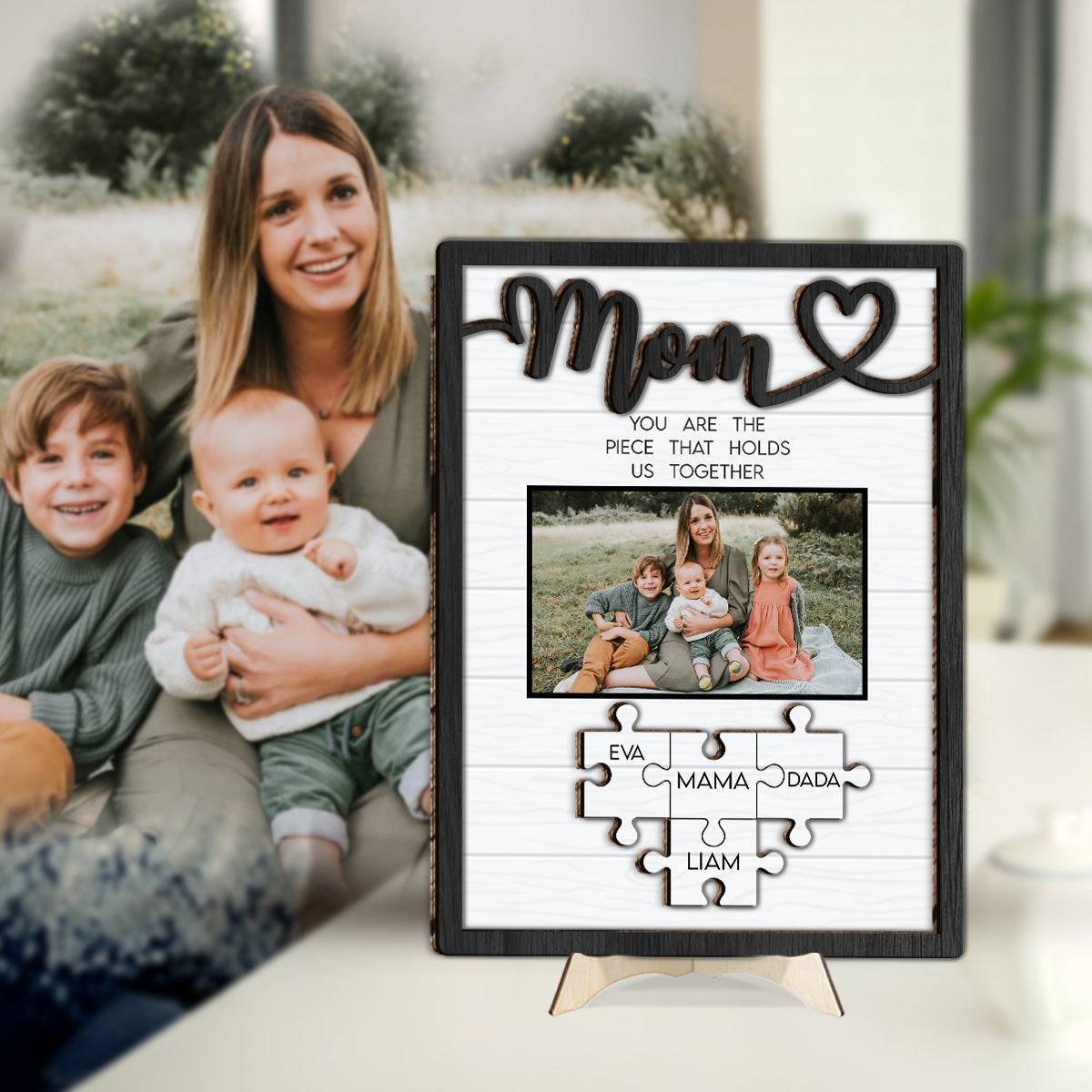 Maman, tu es le pilier de notre couple - Plaque en bois personnalisée à 2 couches « Maman »