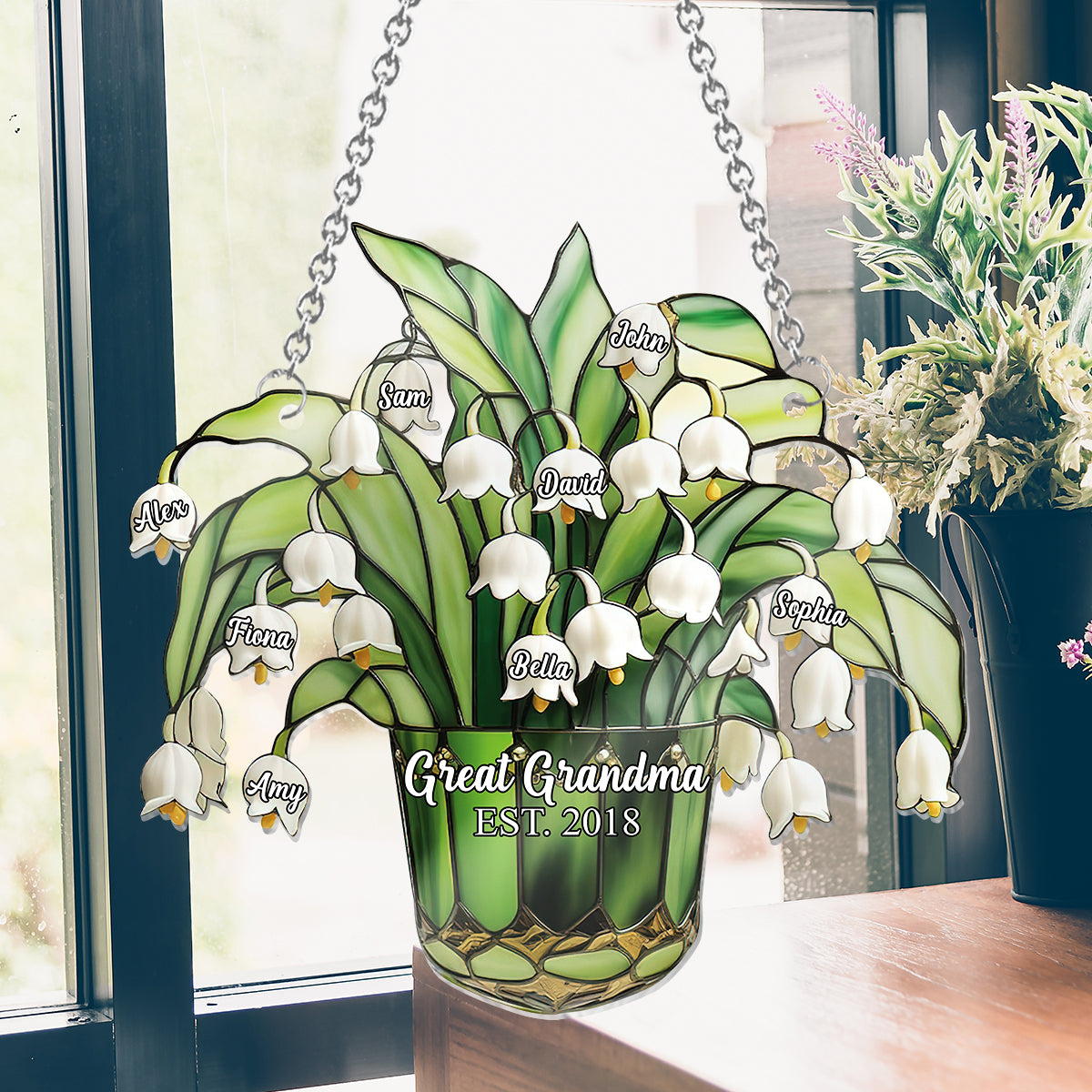 Muguet - Ornement attrape-soleil personnalisé à suspendre à la fenêtre pour grand-mère - Mamie, Maman, Arrière-grand-mère 