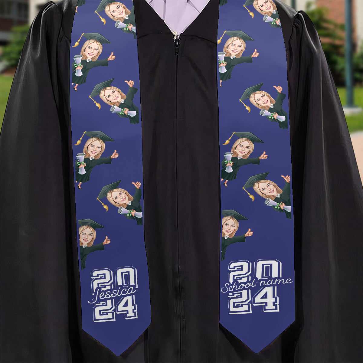 Caricature Funny Character - Personalized Graduation Graduation Stole