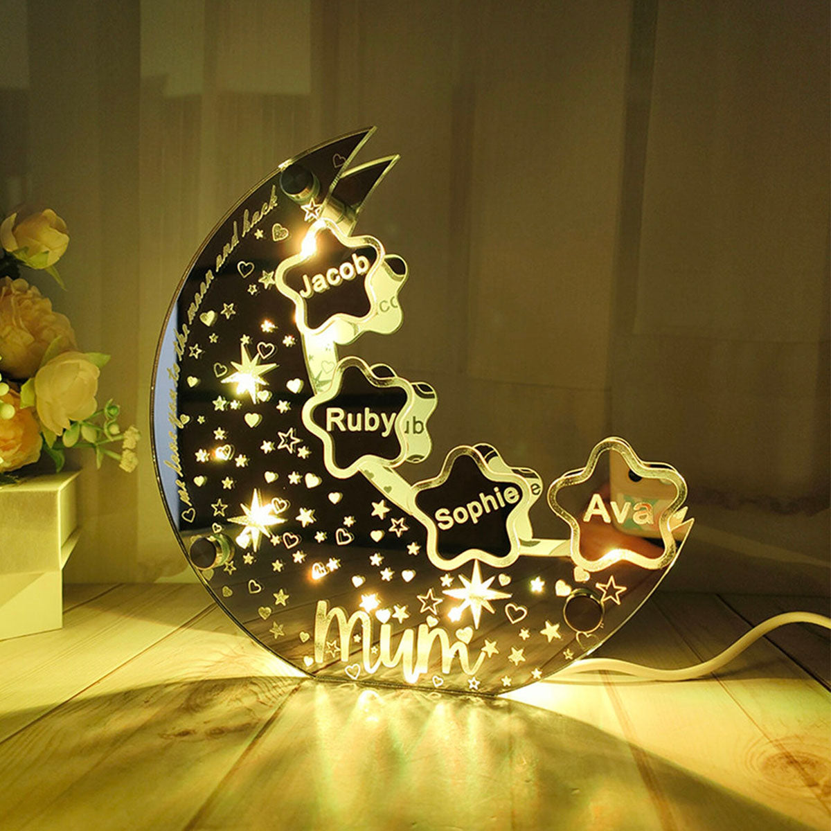 Miroir lumineux personnalisé avec n'importe quel nom - Pièce lumineuse pour maman
