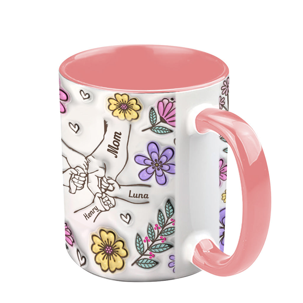 Pink Flower Holding Hands Nana Grandma Mom - Personalized Mother Accent Mug