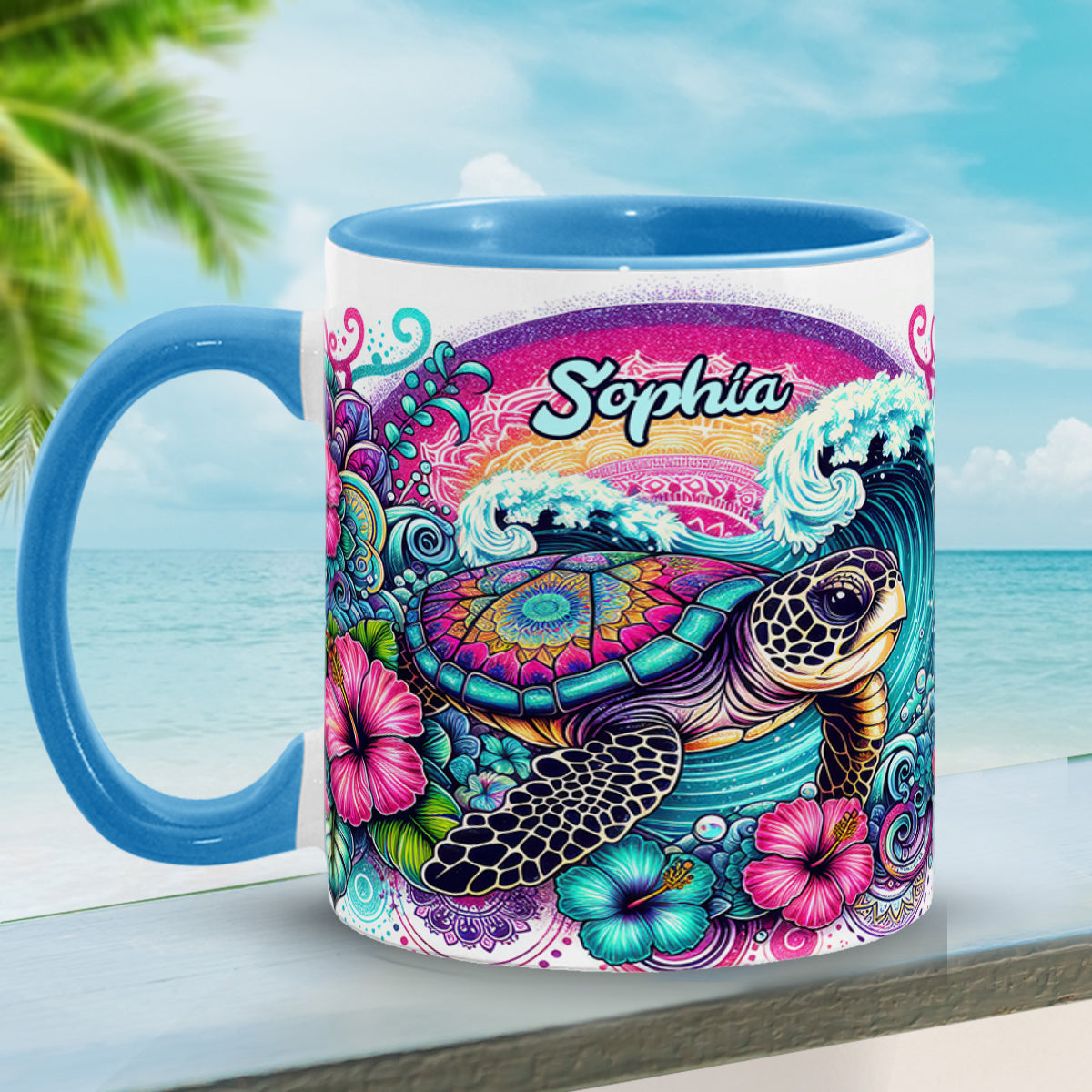 Mug personnalisé « Peace Love Turtle » avec motif tortue