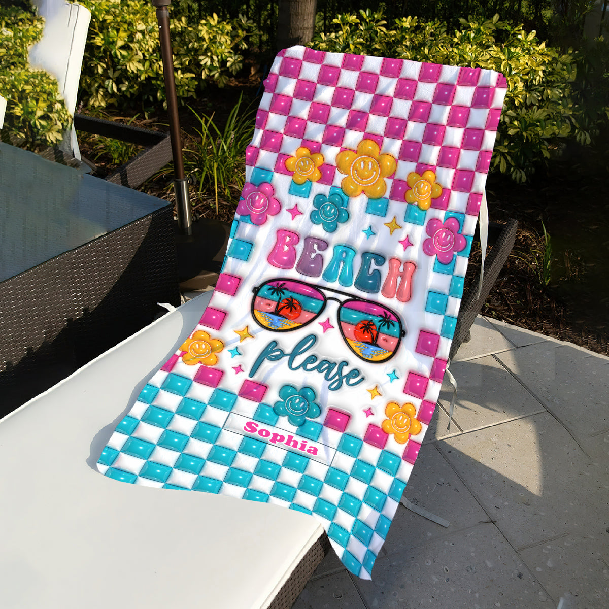 Serviette de plage personnalisée « Beach Please » pour amoureux de la mer