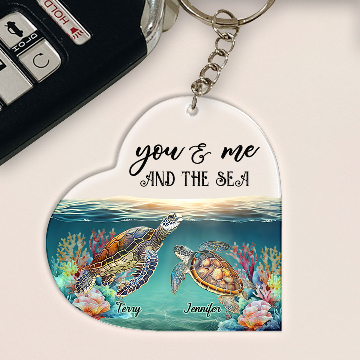 Toi, moi et la mer - Porte-clés tortue personnalisé