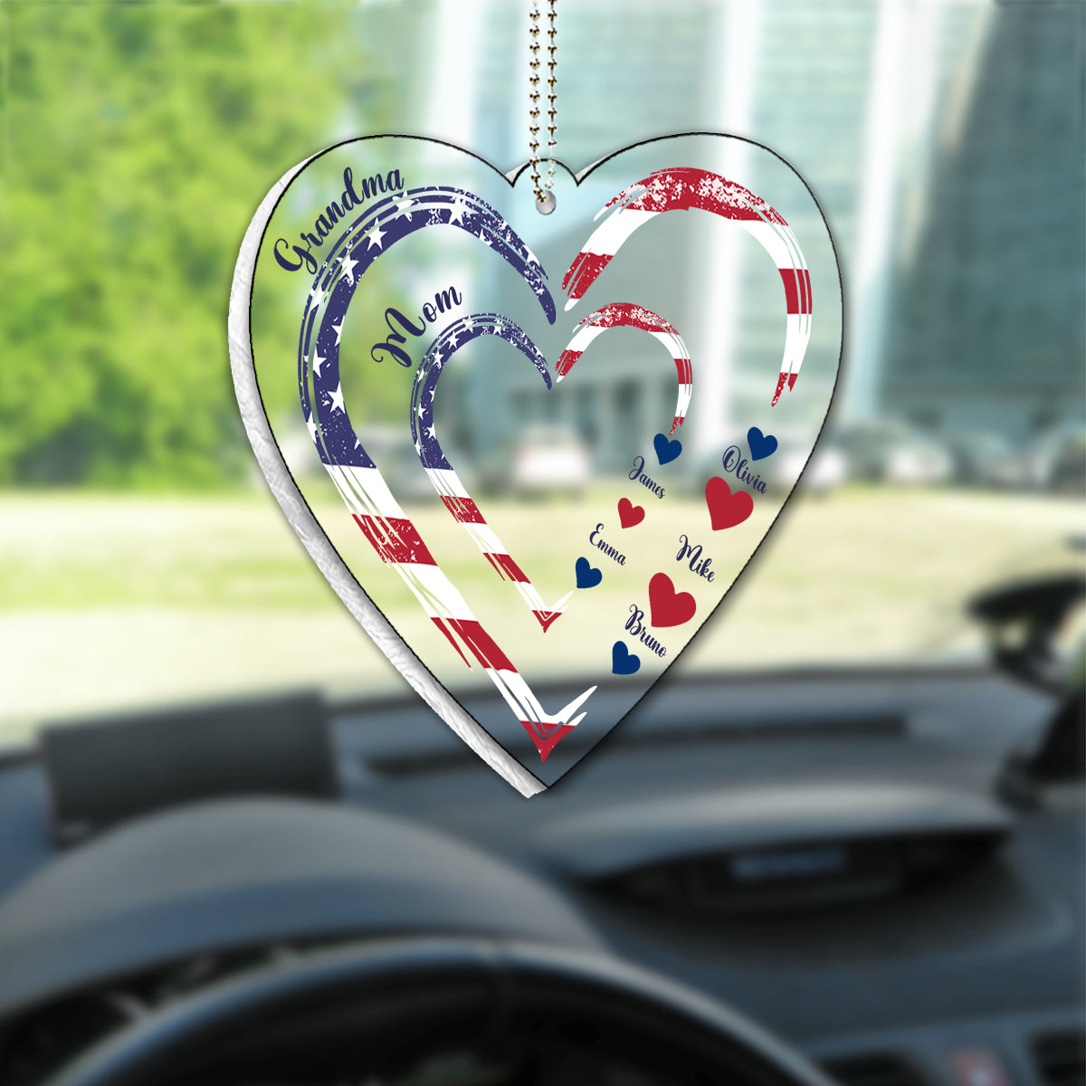 4th Of July Grandma's Hearts - Personalized Grandma Custom Shaped Car Ornament
