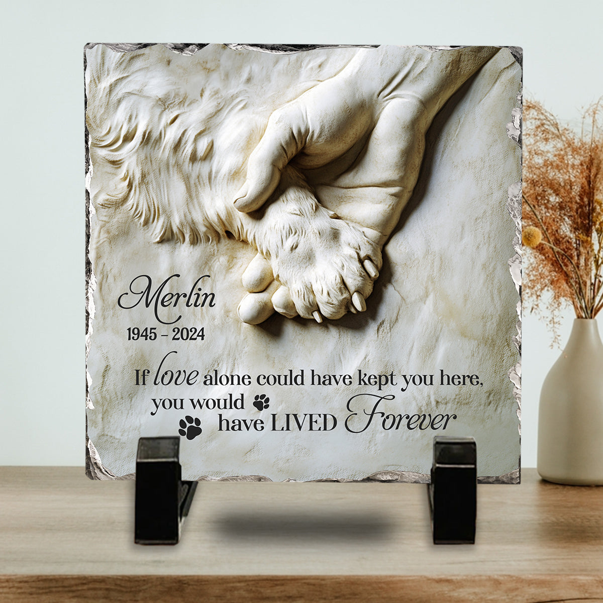 Je tiens ta patte dans ma main - Pierre carrée personnalisée pour chien