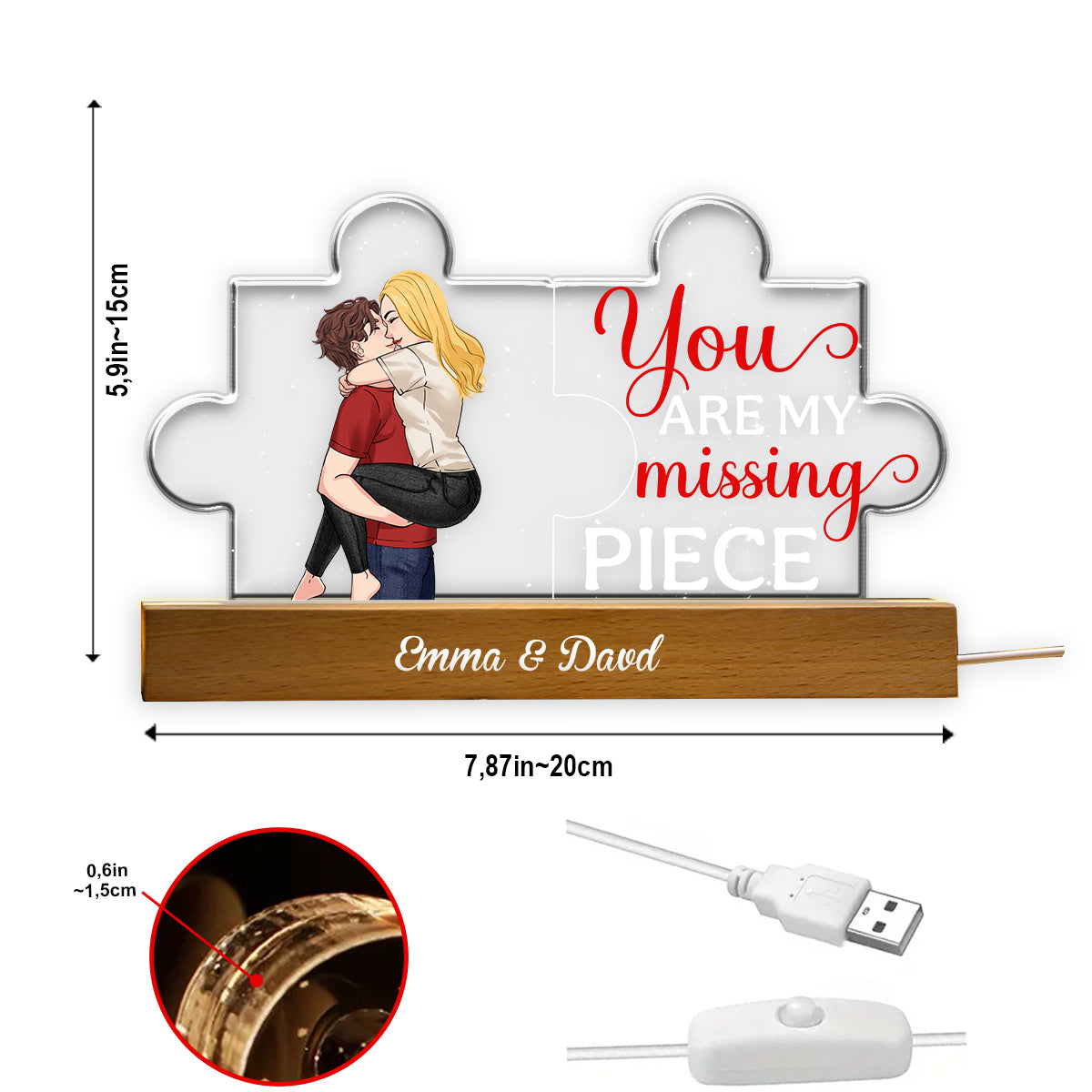 Tu es la pièce manquante de mon puzzle - Veilleuse LED personnalisée en forme de couple