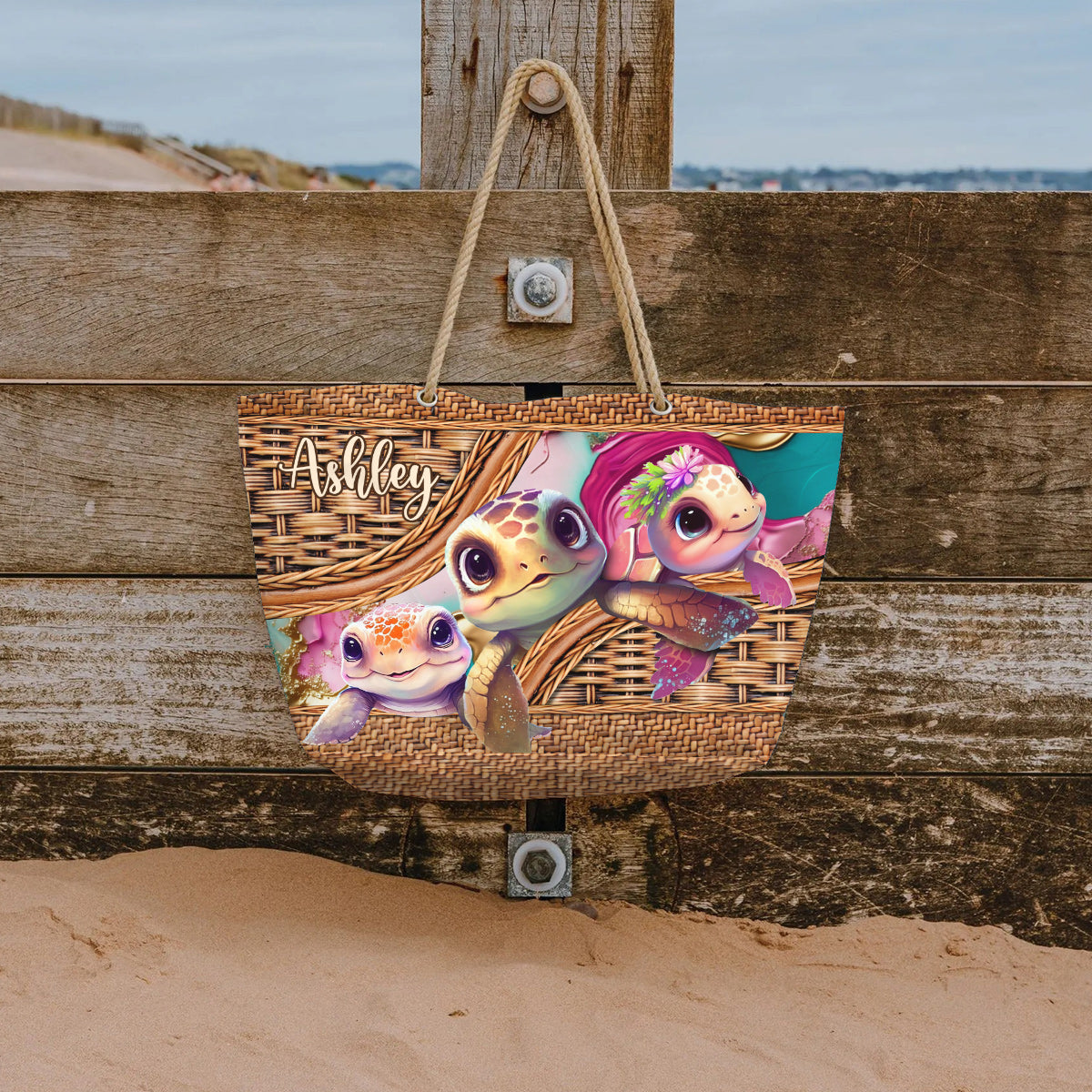 Sac de plage personnalisé en forme de tortue mignonne