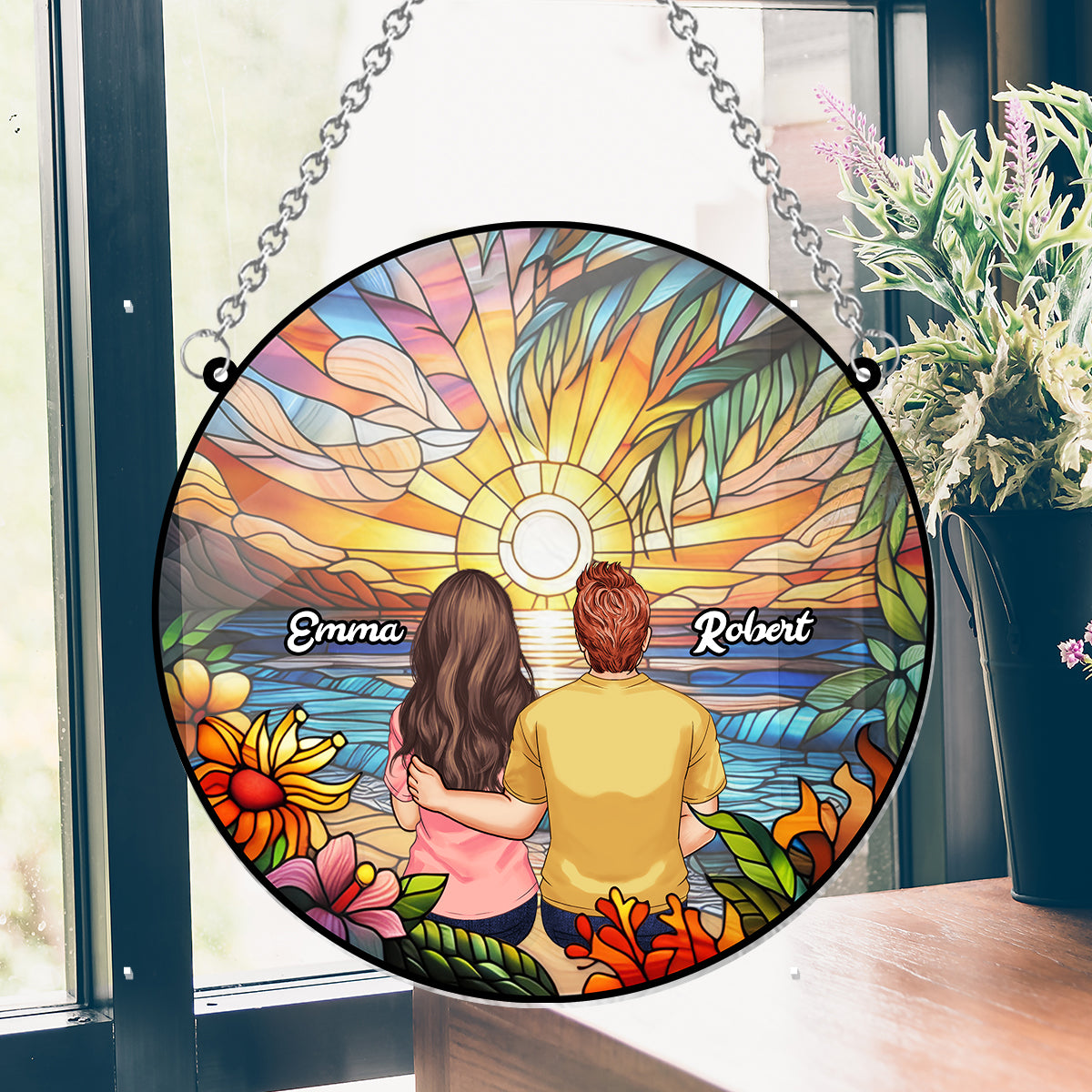 Je t'aime - Ornement attrape-soleil personnalisé pour couple à suspendre à la fenêtre 