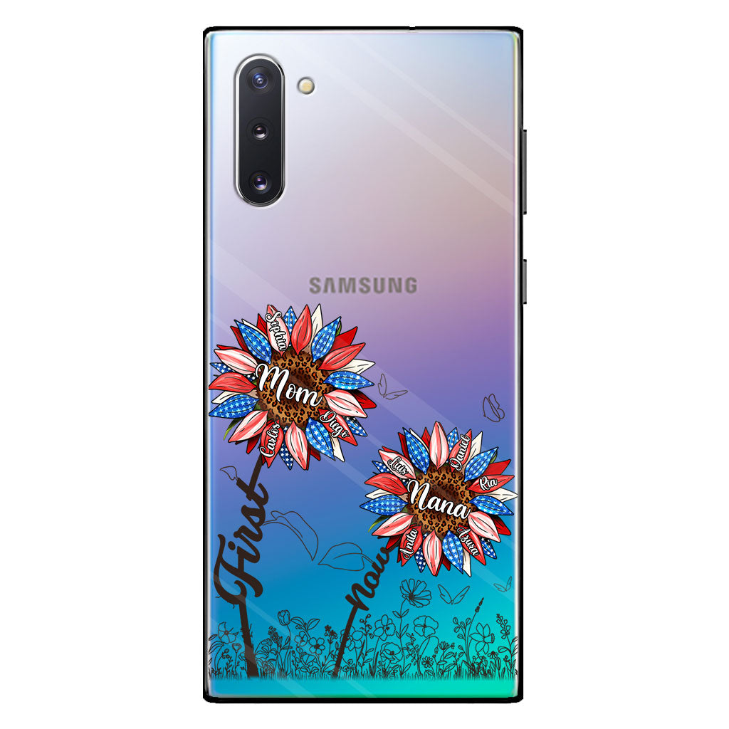 Première maman, maintenant grand-mère - Version Tournesol - Coque de téléphone transparente personnalisée pour grand-mère