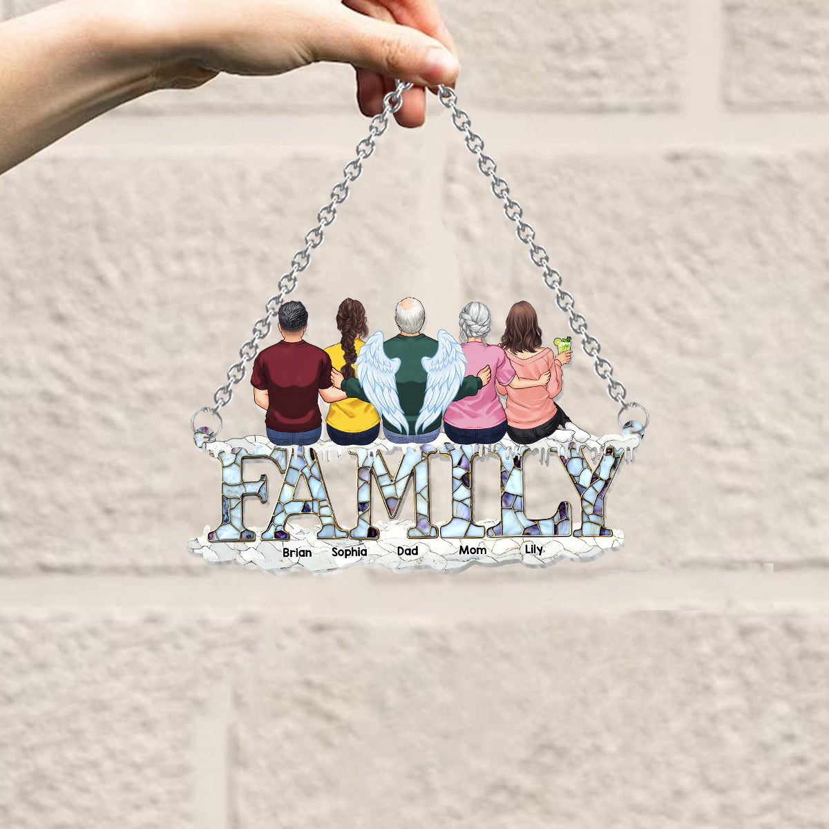 Noël en famille - Décoration attrape-soleil personnalisée à suspendre à la fenêtre 