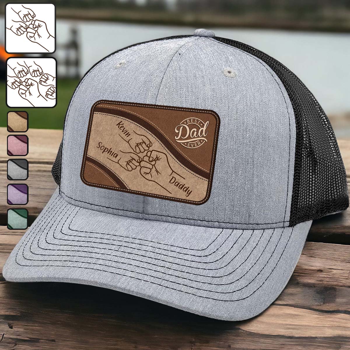 Meilleur papa du monde - Chapeau en cuir personnalisé avec écusson « Papa »