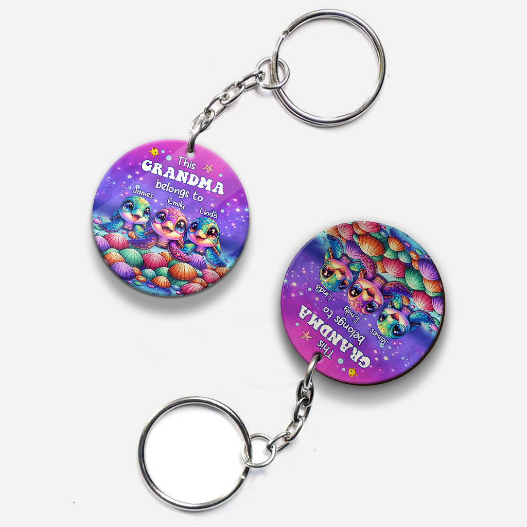 This Grandma Belongs To Sea Turtle Version - Personalized Grandma Custom Shaped Keychain