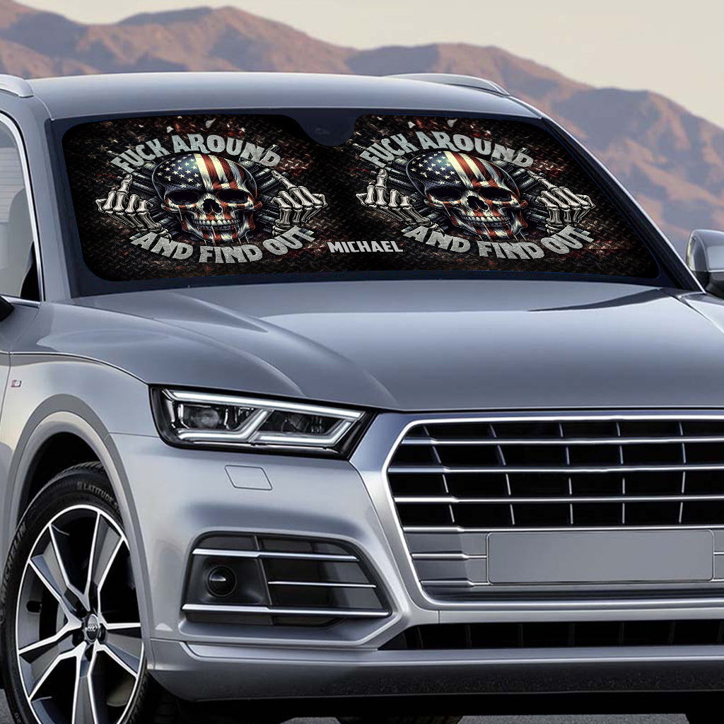 Pare-soleil de voiture personnalisé en forme de crâne avec drapeau américain