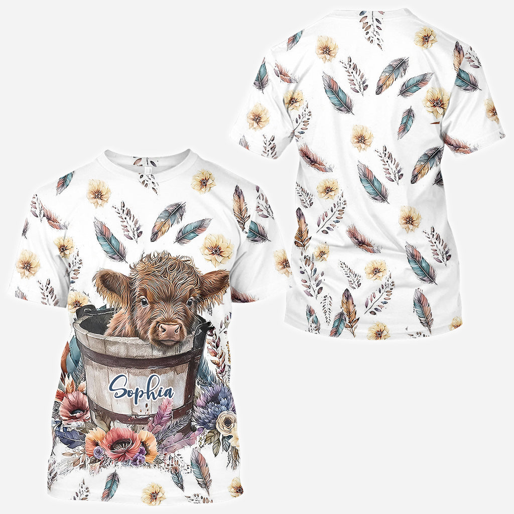 Baby Highland Cow In a Bucket - Personalized All Over Shirt